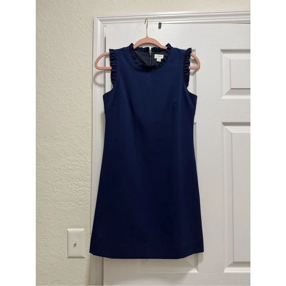 JCrew ruffled detail navy shift dress NWT